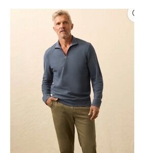 FAHERTY Men's Blue Textured Quarter Zip Pullover Sweatshirt Blue XL